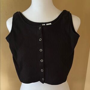 H&M Black Ribbed Sleeveless Crop Tank Top